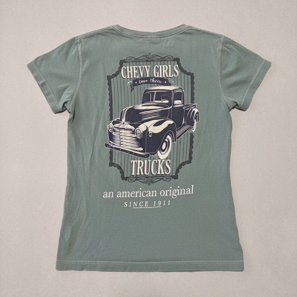 Teal Chevy Truck T-Shirt Small Fitted‎ Western Stretchy Cute Casual